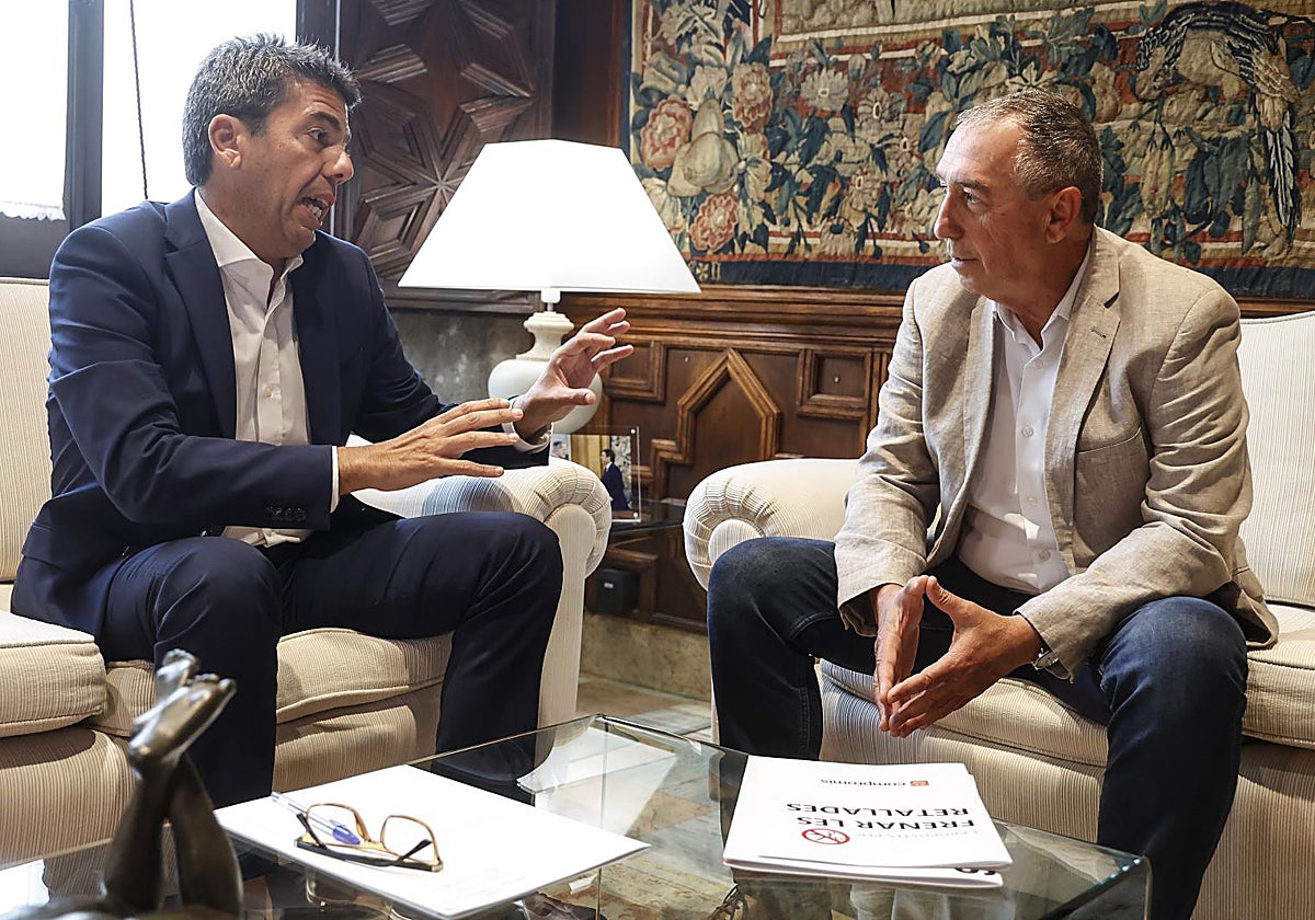 Imagen del presidente de la Generalitat Valenciana, Carlos Mazón, y el síndic de Compromís, Joan Baldoví