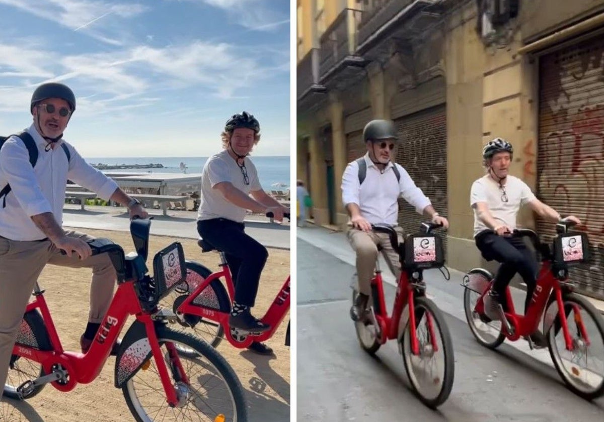 Collboni, con el concejal David Escudé, en bicicleta por Barcelona