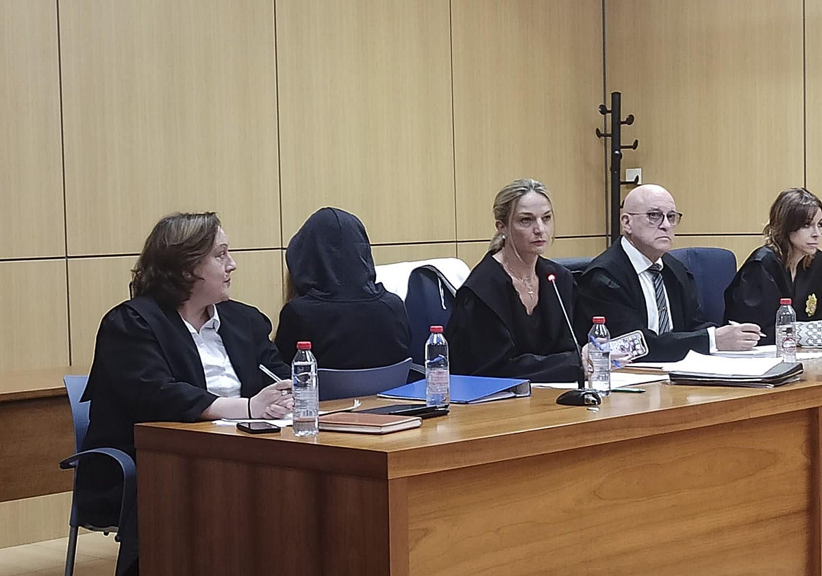 Imagen de la acusada (de espaldas) de matar a su madre y convivir con su cadáver en Valencia