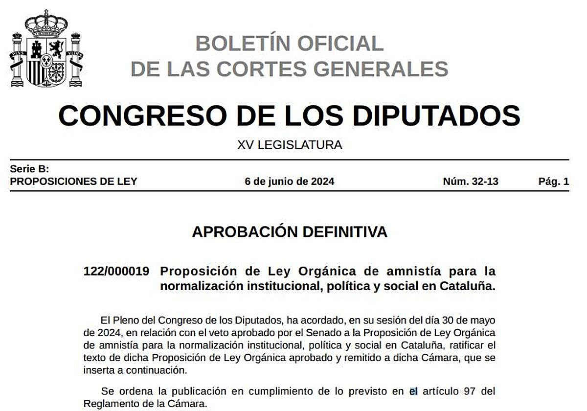Publicación de la ley de amnistía en el Congreso