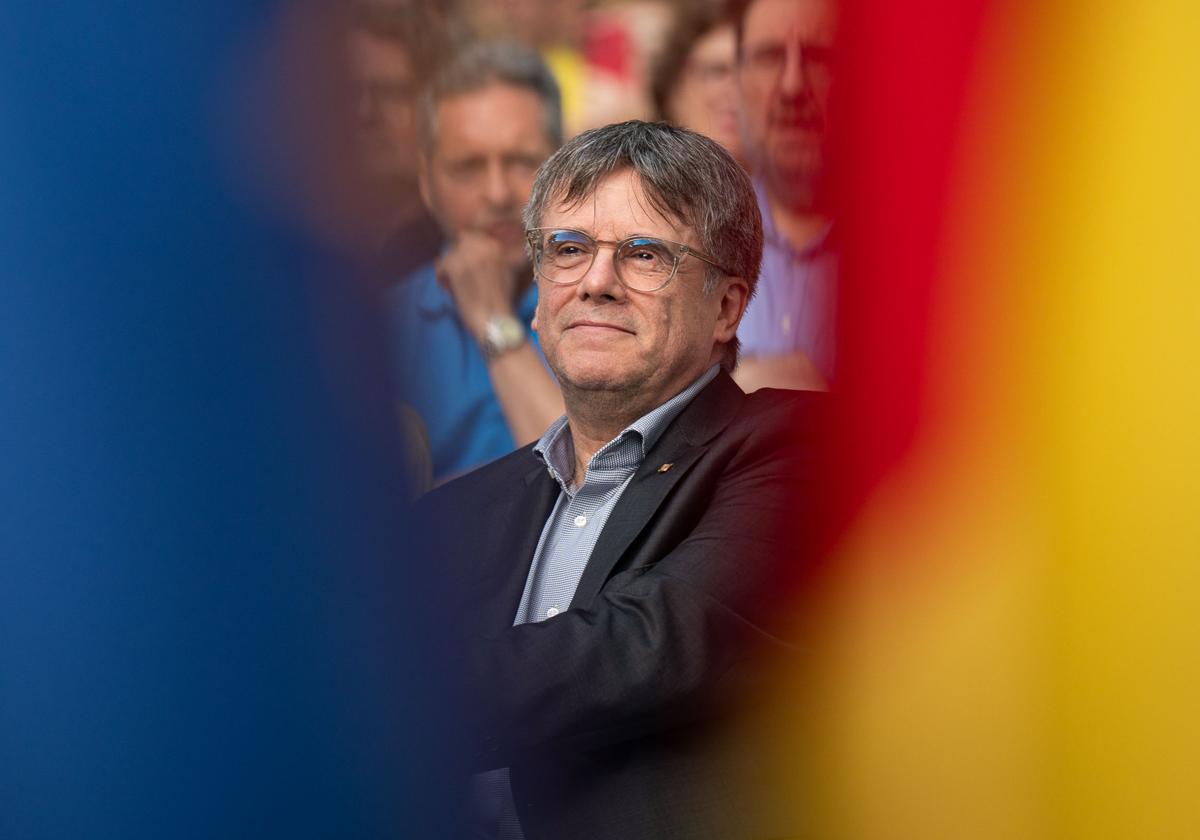 Puigdemont durante un acto de campaña de JxCat en Colliure (Francia), este viernes