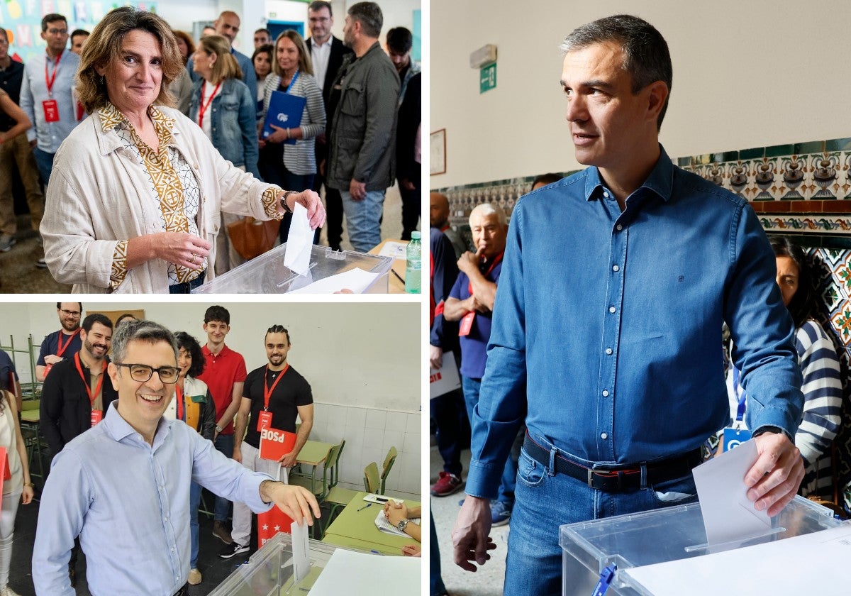 Teresa Ribera, Pedro Sánchez y Félix Bolaños, votando con la mano izquierda