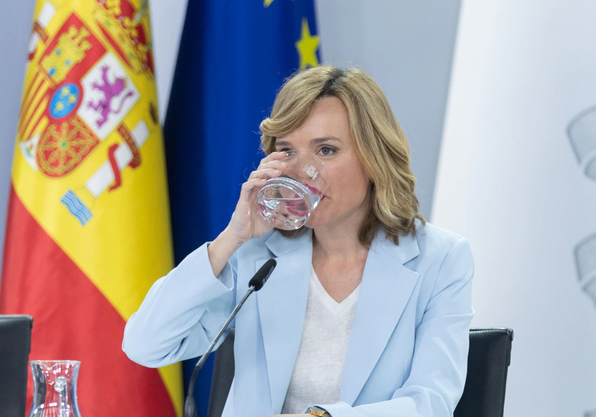 La portavoz del Gobierno, Pilar Alegría, en la rueda de prensa del pasado 4 de junio, por la que la Junta Electoral Central le abre su segundo expediente sancionador