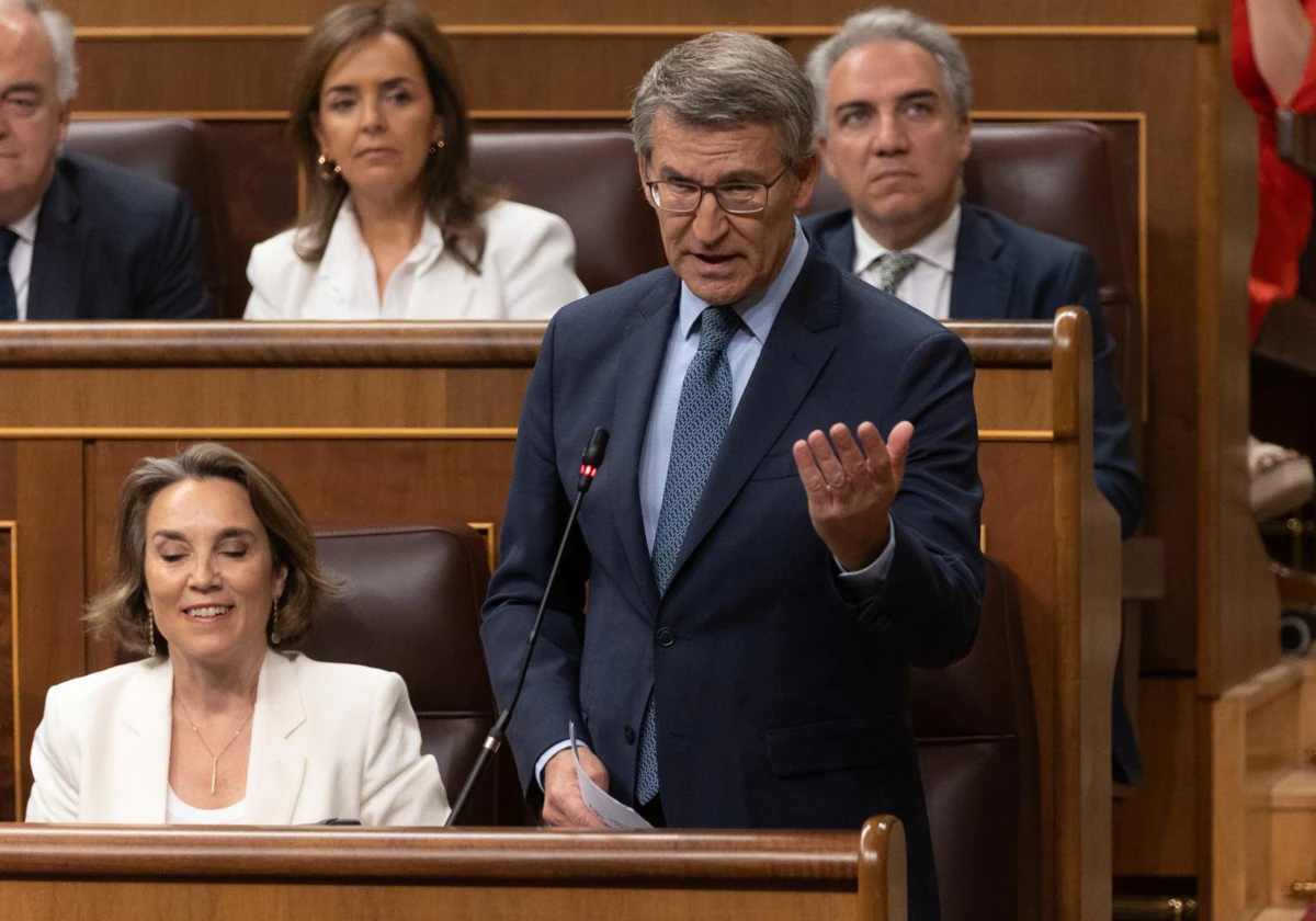 Alberto Núñez Feijóo durante la sesión de control de este miércoles