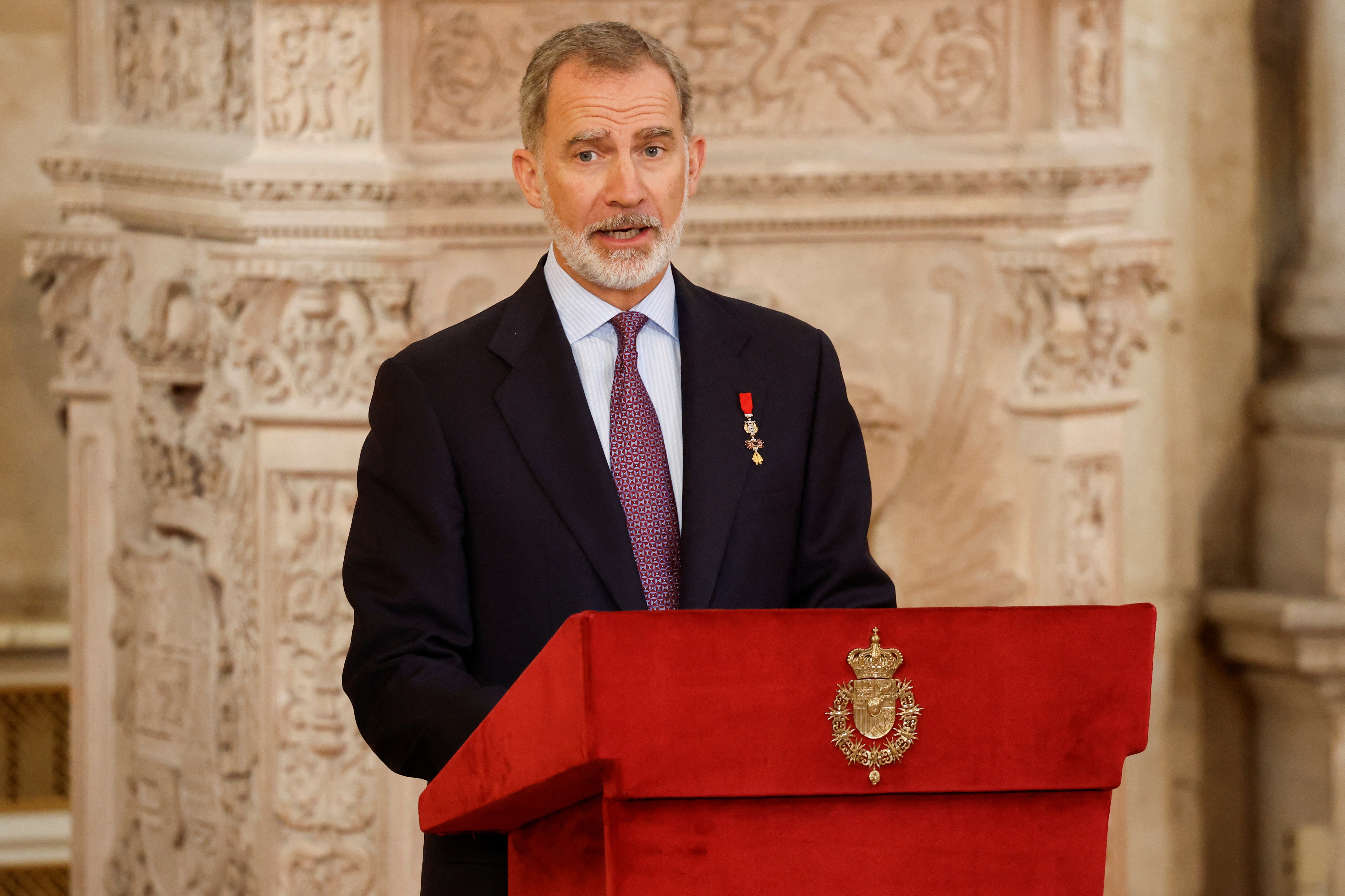 El Rey Felipe VI, durante su discurso en el Palacio Real tras cumplir diez años en el trono.