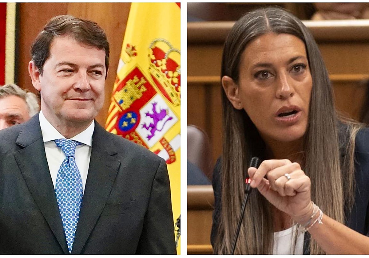 El presidente de la Junta de Castilla y León, Alfonso Fernández Mañueco, y la portavoz de Junts en el Congreso, Míriam Nogueras