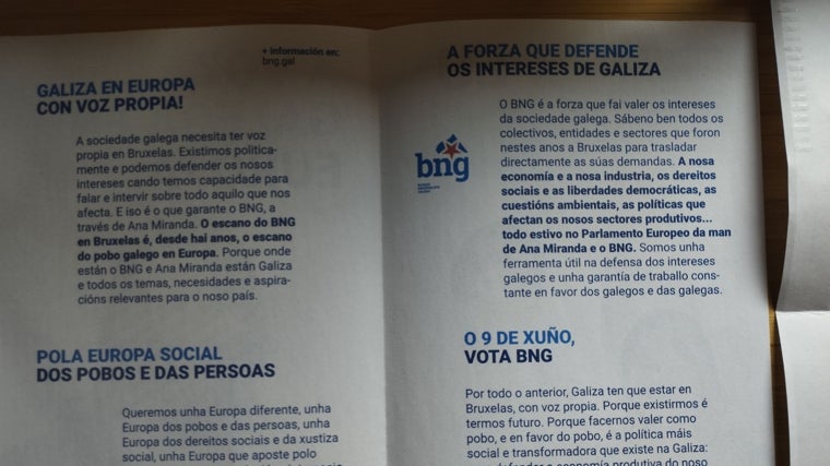 Folleto publicitario del BNG para el 9J