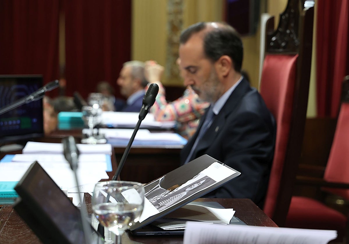 El presidente del Parlamento balear, Gabriel Le Senne (Vox), tras romper una de las imágenes de las víctimas de la Guerra Civil