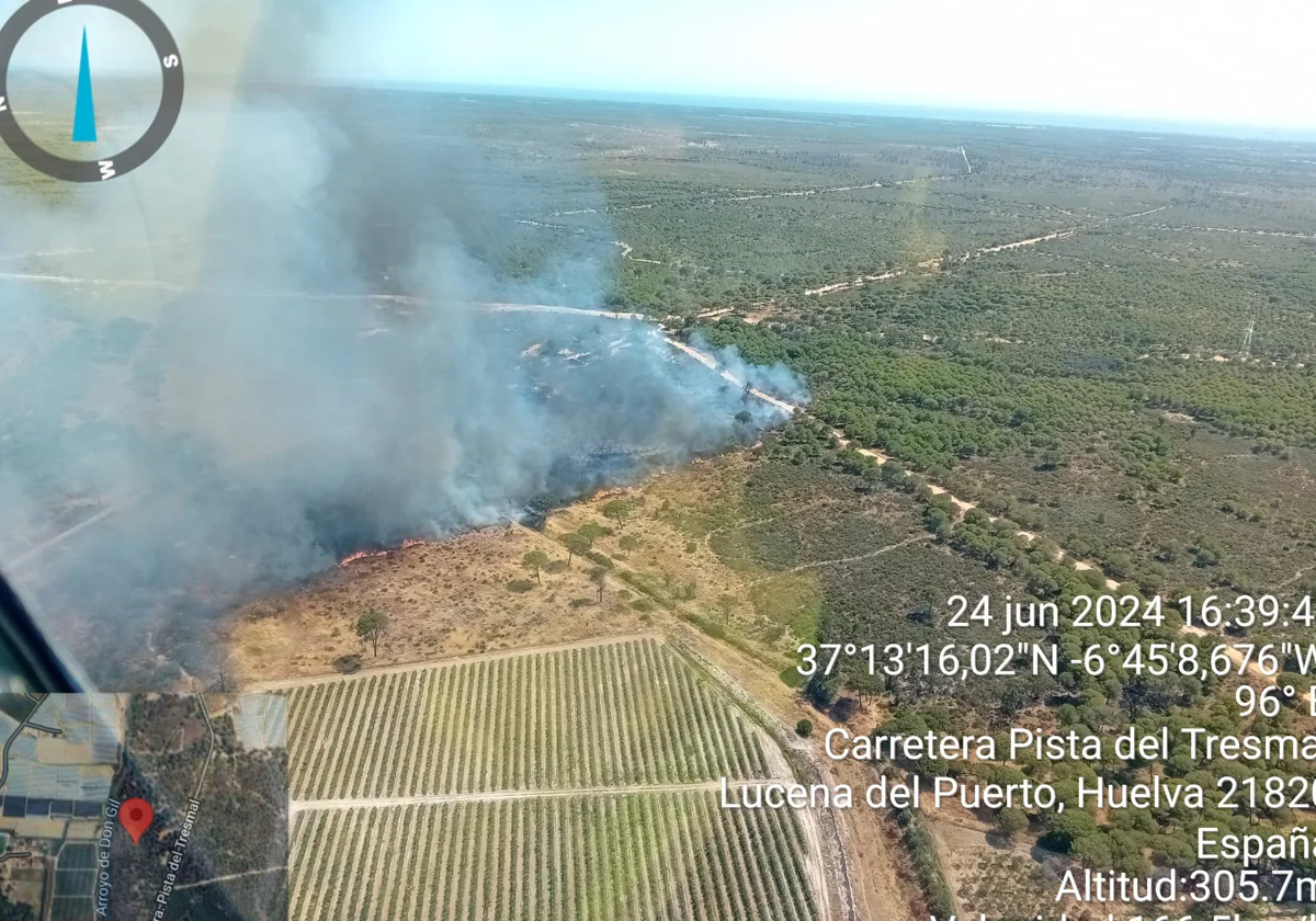 Imagen tomada desde el aire por el Infoca de la zona en llamas