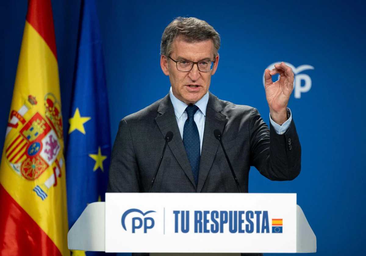 El presidente del PP, Alberto Núñez Feijóo, en la comparecencia para valorar el pacto para renovar el CGPJ