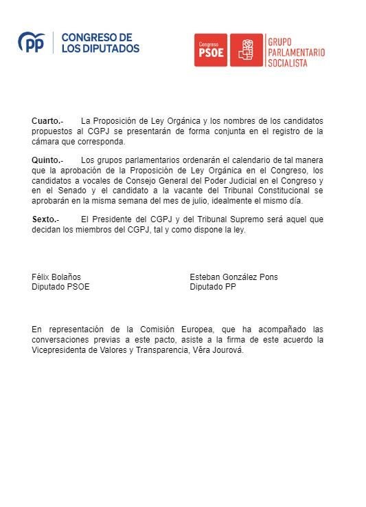 Imagen - Consulta el acuerdo íntegro firmado por PSOE y PP para la renovación del CGPJ