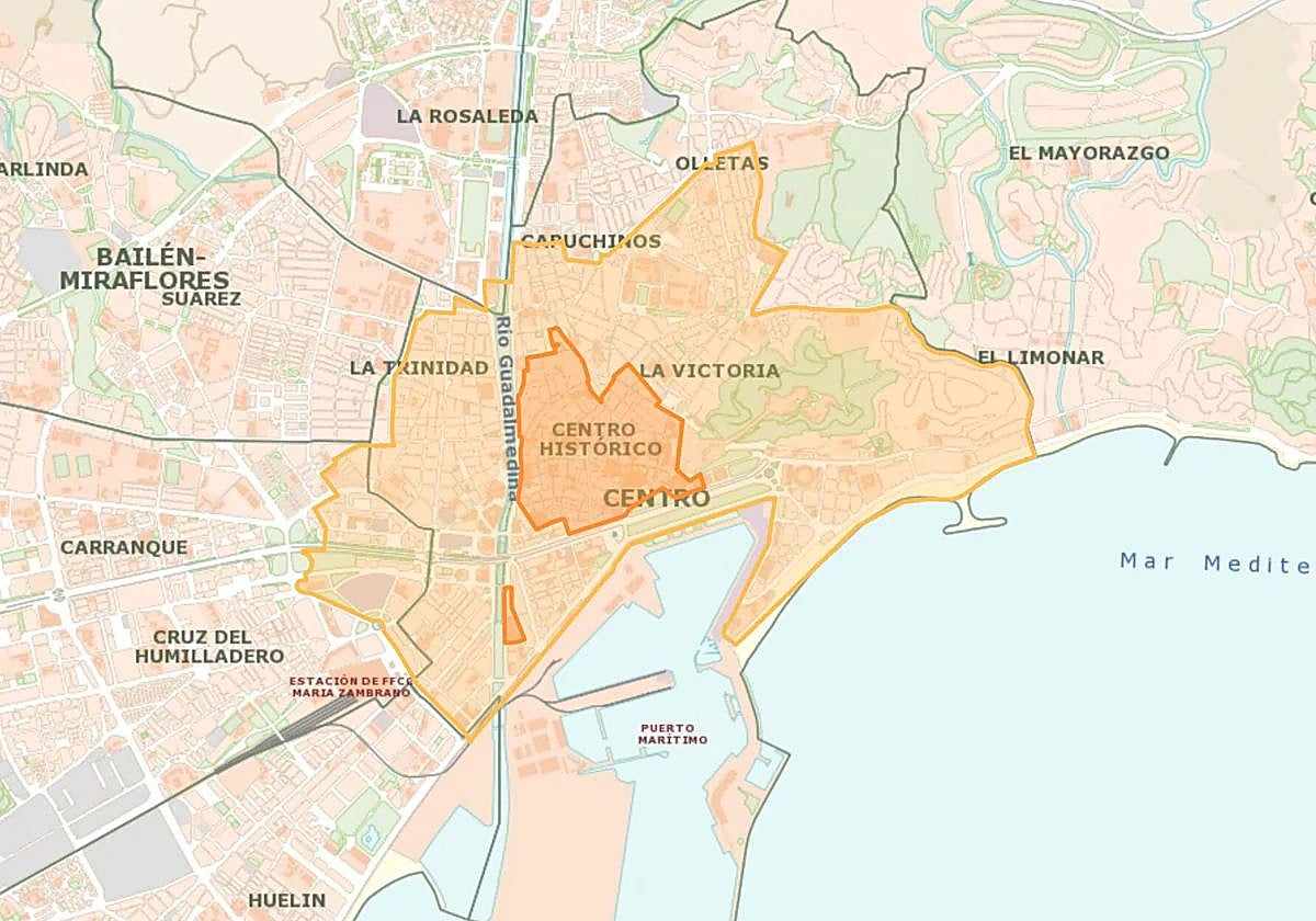 Mapa de la zona de bajas emisiones de Málaga