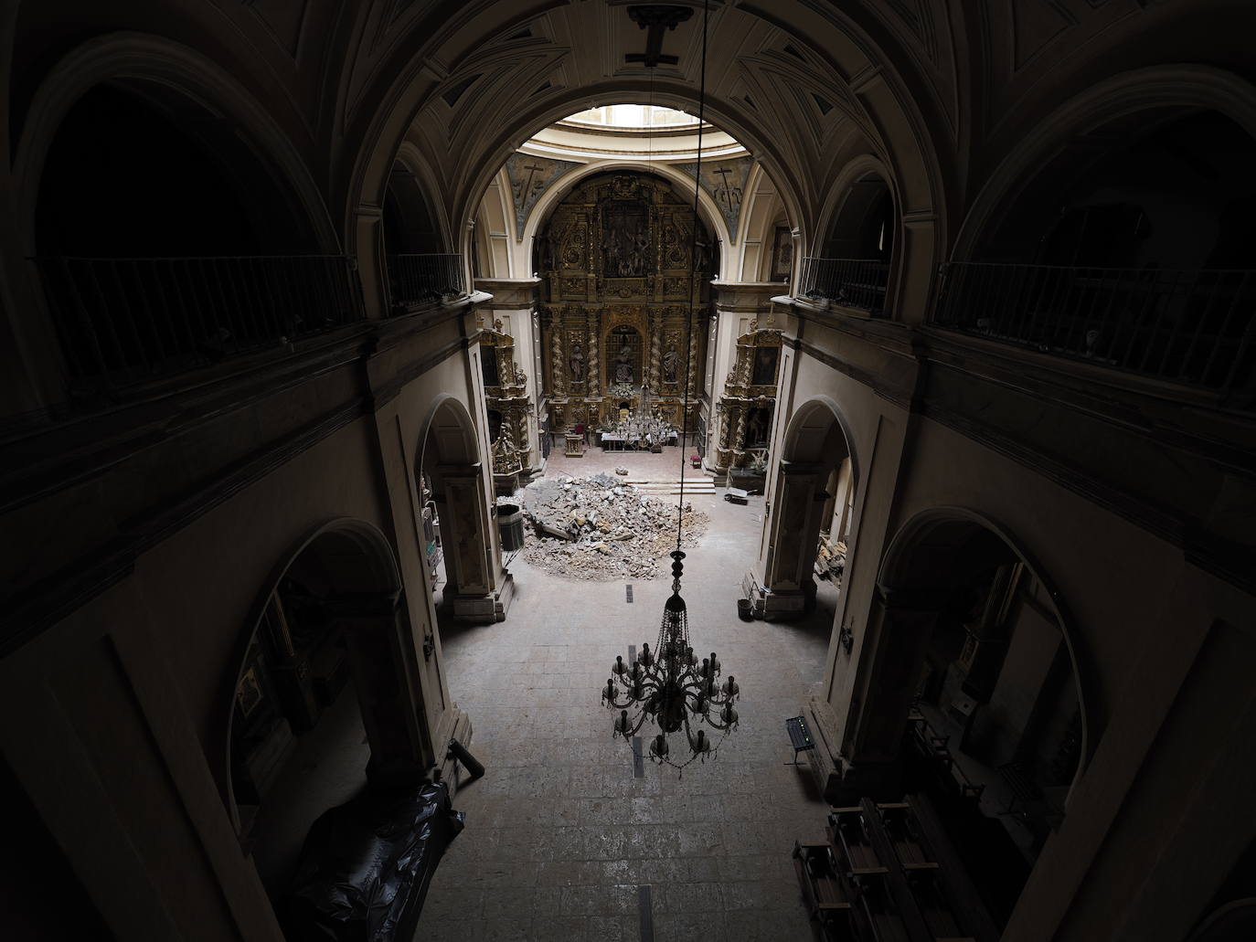 Primeras imágenes del interior de la iglesia de la Vera Cruz de Valladolid tras el derrumbe de su cúpula