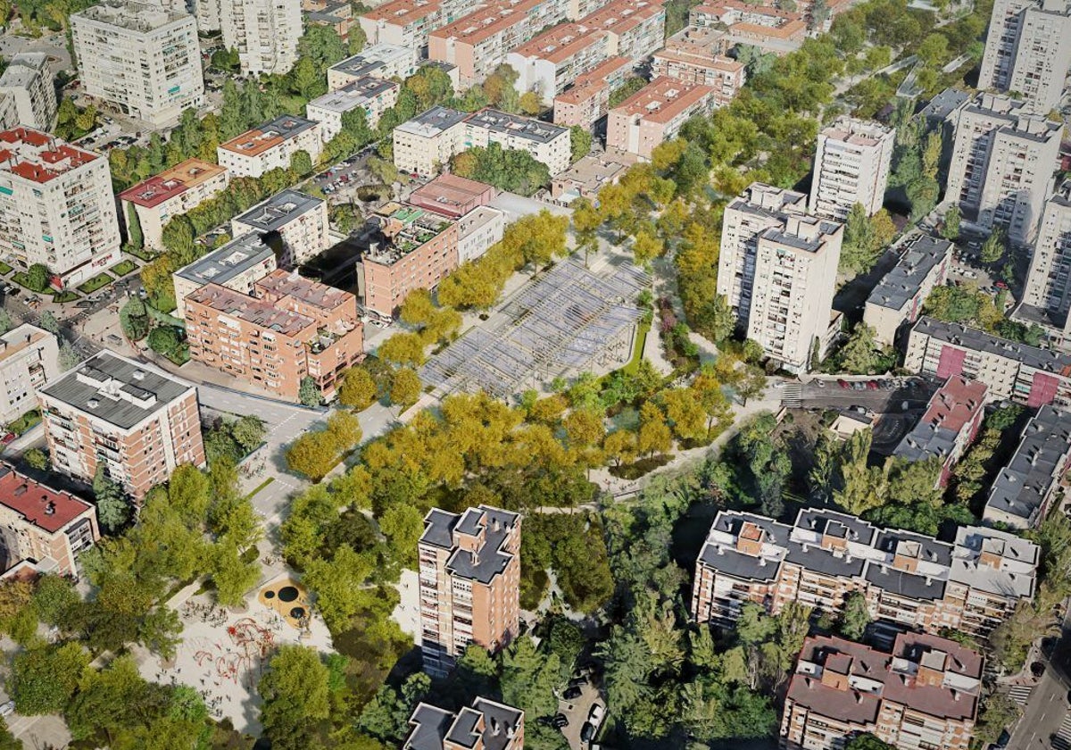 Recreación del futuro Paseo Verde del Suroeste que enterrará seis carriles de la A-5 en el distrito de Latina