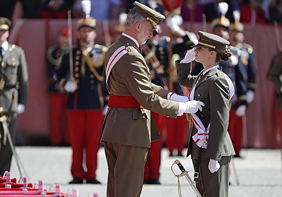 El Rey Felipe VI impone la banda a la princesa de Asturias, Leonor de Borbón