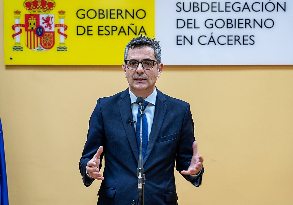 Félix Bolaños, durante su comparecencia de este viernes en Cáceres