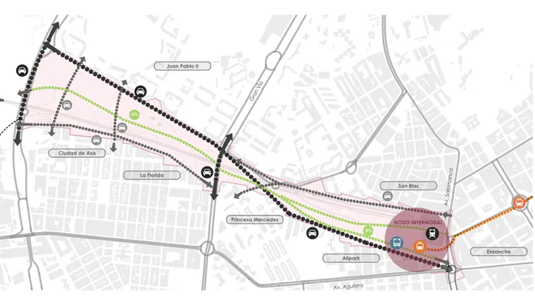 Una de las opciones de movilidad con transportes públicos y tráfico particular planeada