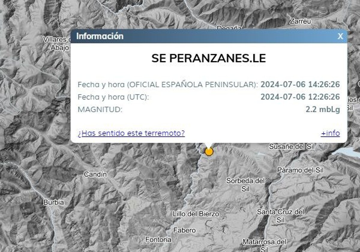 Lugar en el que se ha producido el leve terremoto en la provincia de León