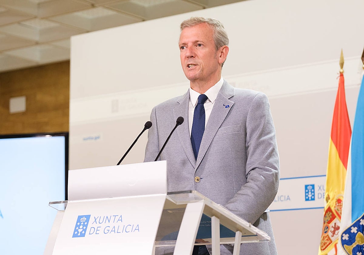El presidente de la Xunta, Alfonso Rueda, en una rueda de prensa este lunes