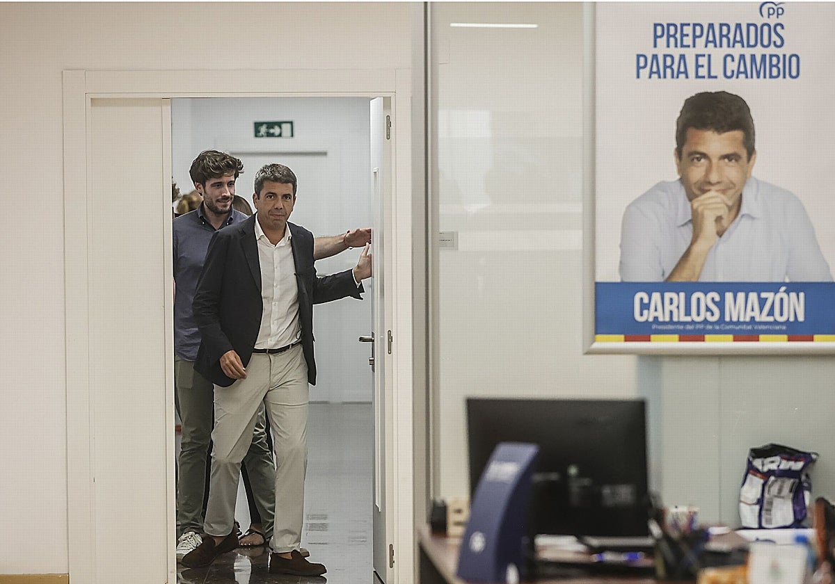 Imagen de Carlos Mazón tomada este jueves en la sede del PP de la Comunidad Valenciana