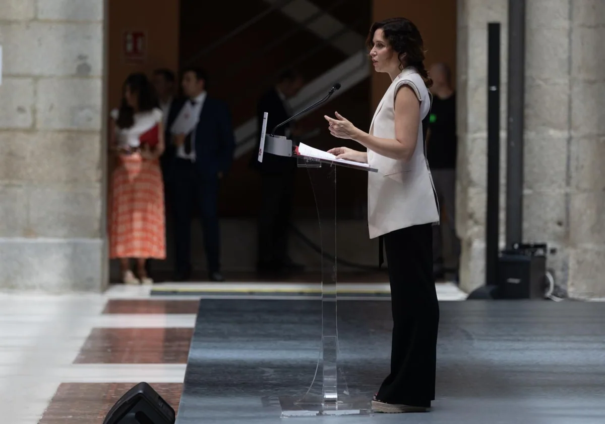 Isabel Díaz Ayuso, durante la presentación de Cuenta Digital, en la Real Casa de Correos