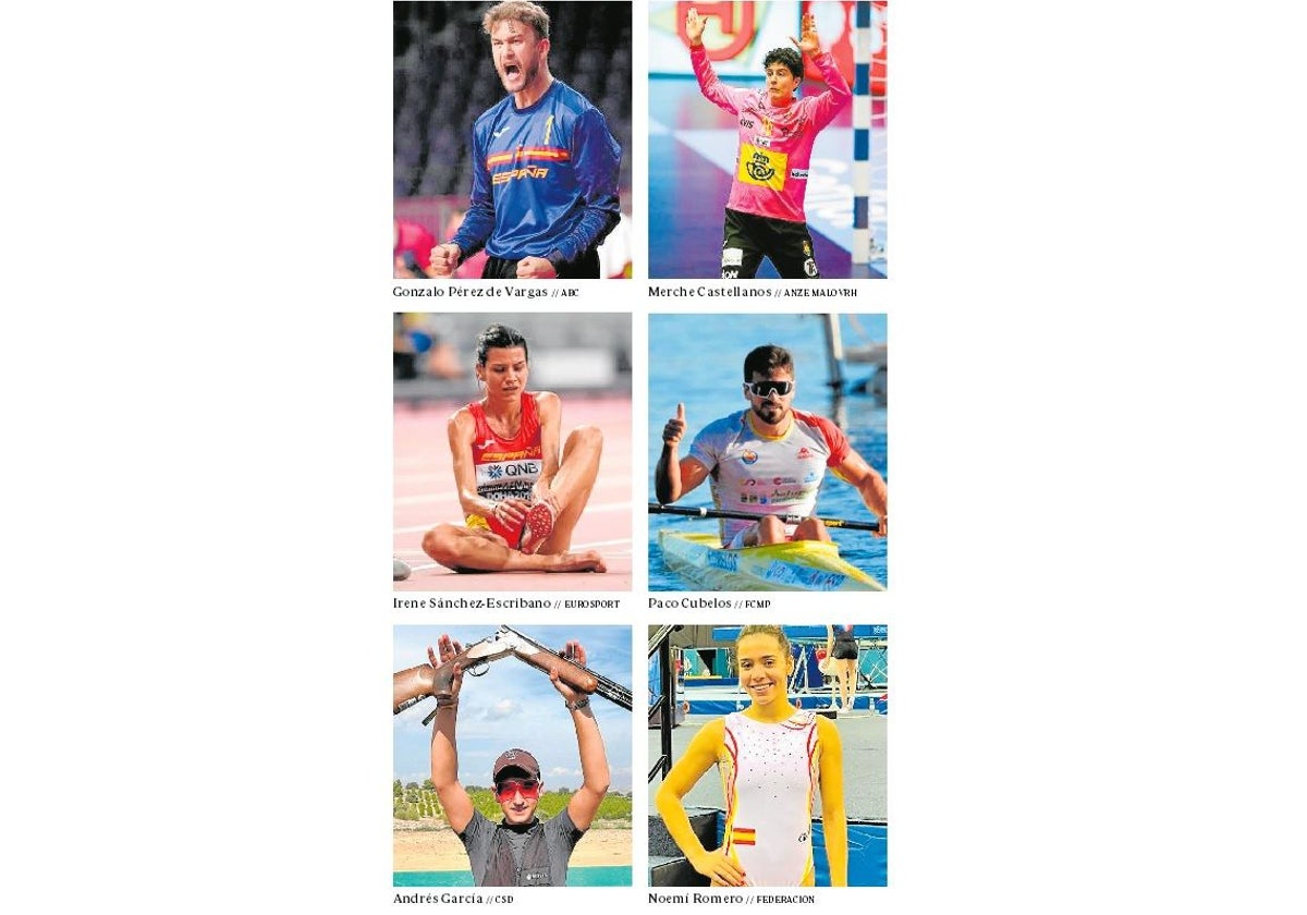 Fotomontaje con algunos de los deportistas de Castilla-La Mancha que irán a los Juegos Olímpicos: Gonzalo Pérez de Vargas, Merche Castellanos, Irene Sánchez-Escribano, Paco Cubelos, Andrés García y Noemí Romero