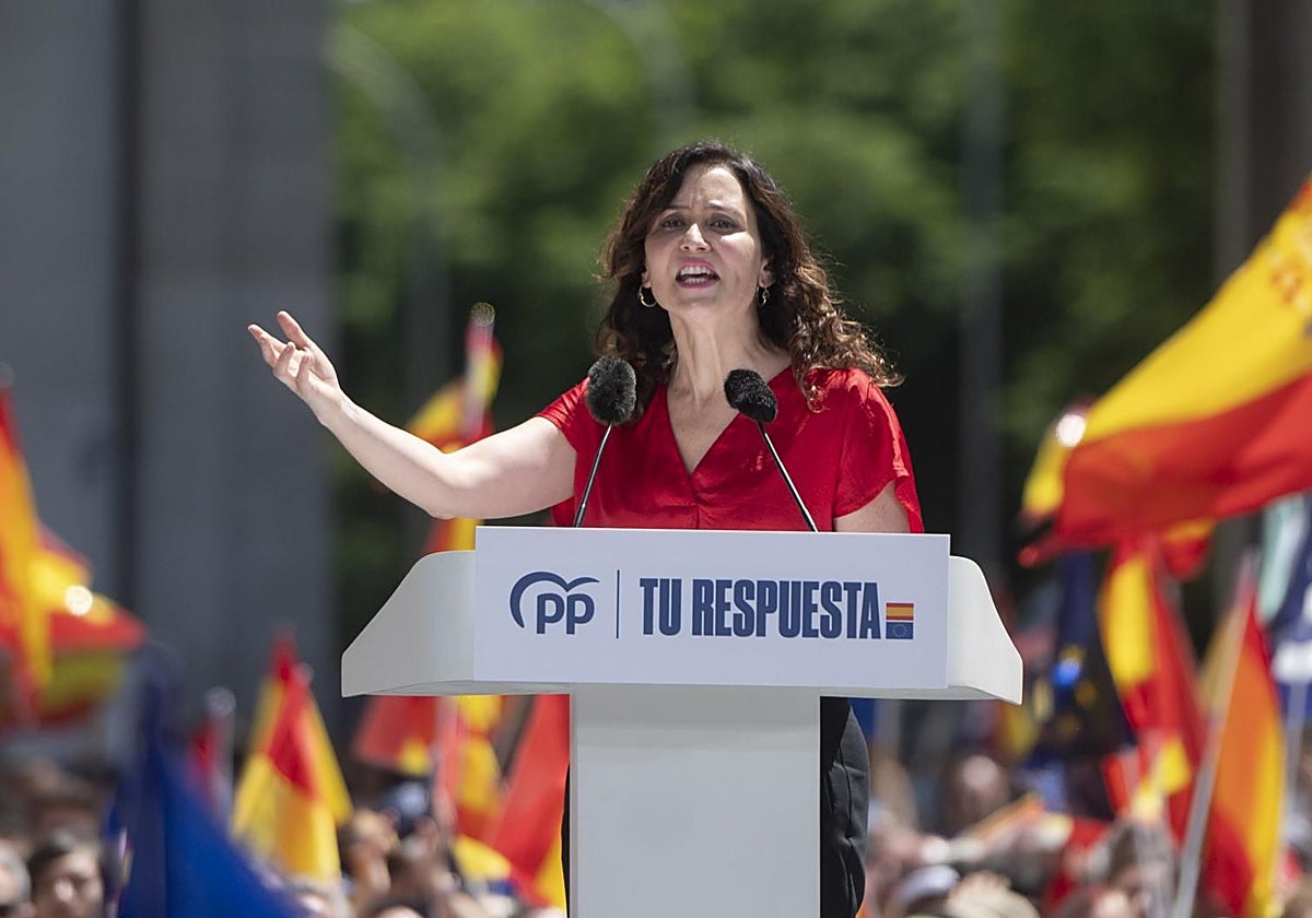 Isabel Díaz Ayuso, en una acto de campaña del PP de Madrid