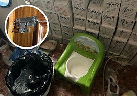 La habitación con el orinal donde estaba encerrada la mujer; en el círculo, uno de los pestillos