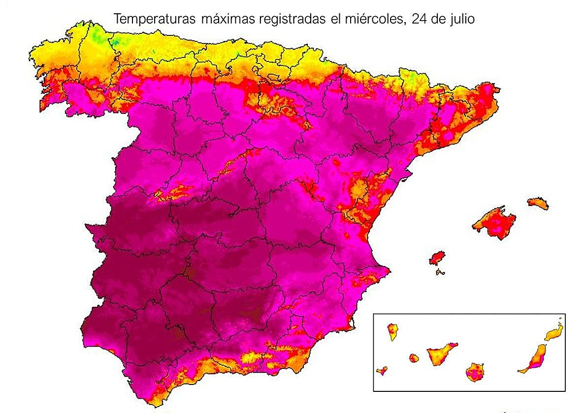 Se han alcanzado o superado los 40 ºC en 144 estaciones meteorológicas