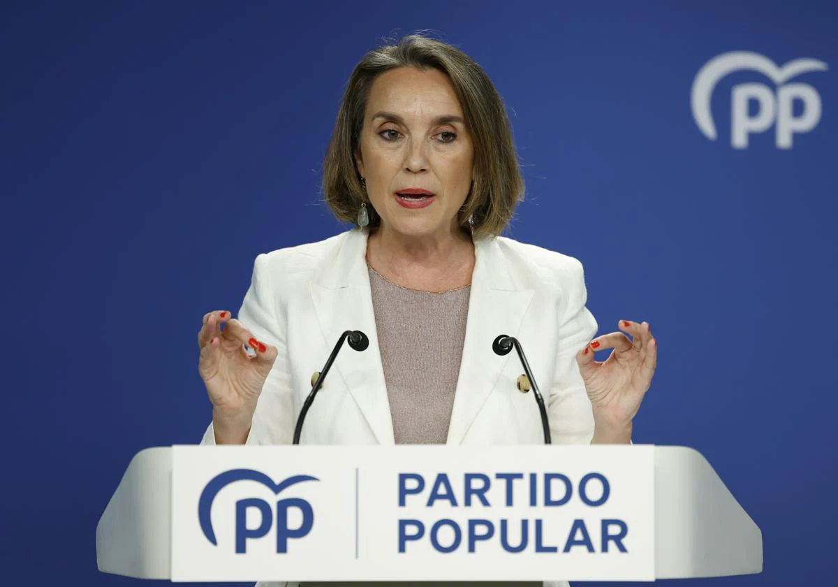 La secretaria general del PP, Cuca Gamarra, tras la reunión del Comité de Dirección de su partido