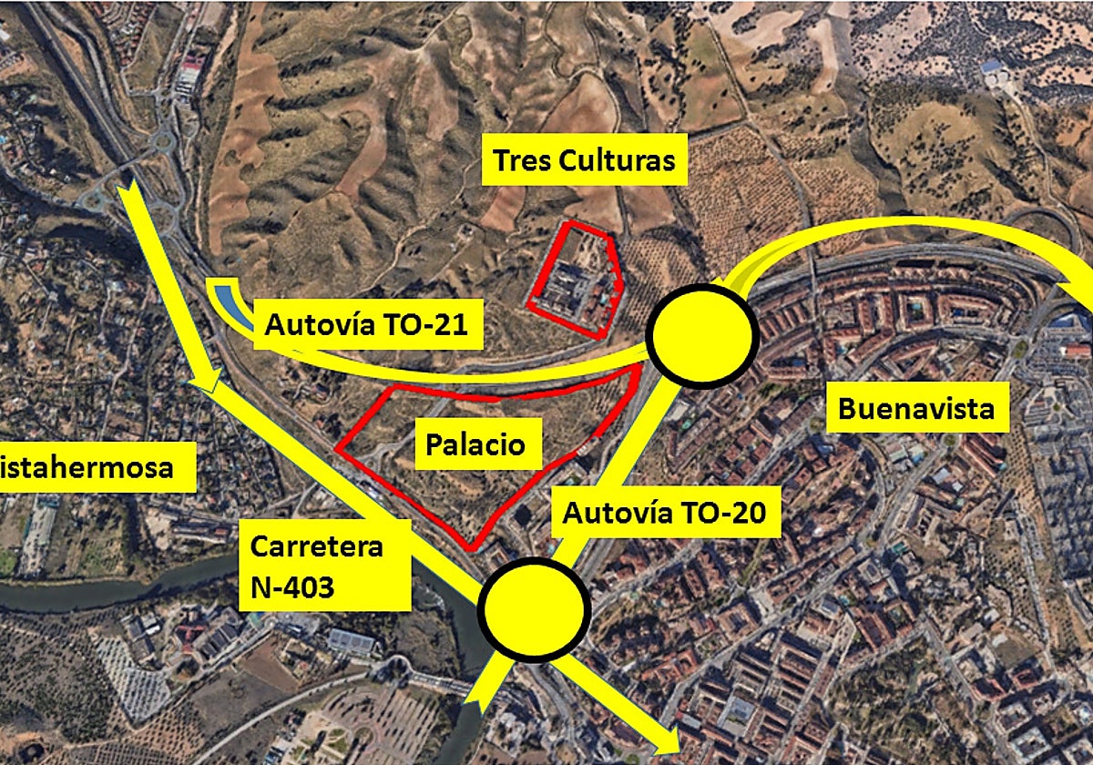 Ubicación del sector Palacio y aislamiento en medio de vías rápidas de circulación y sin continuo urbano con la ciudad actual