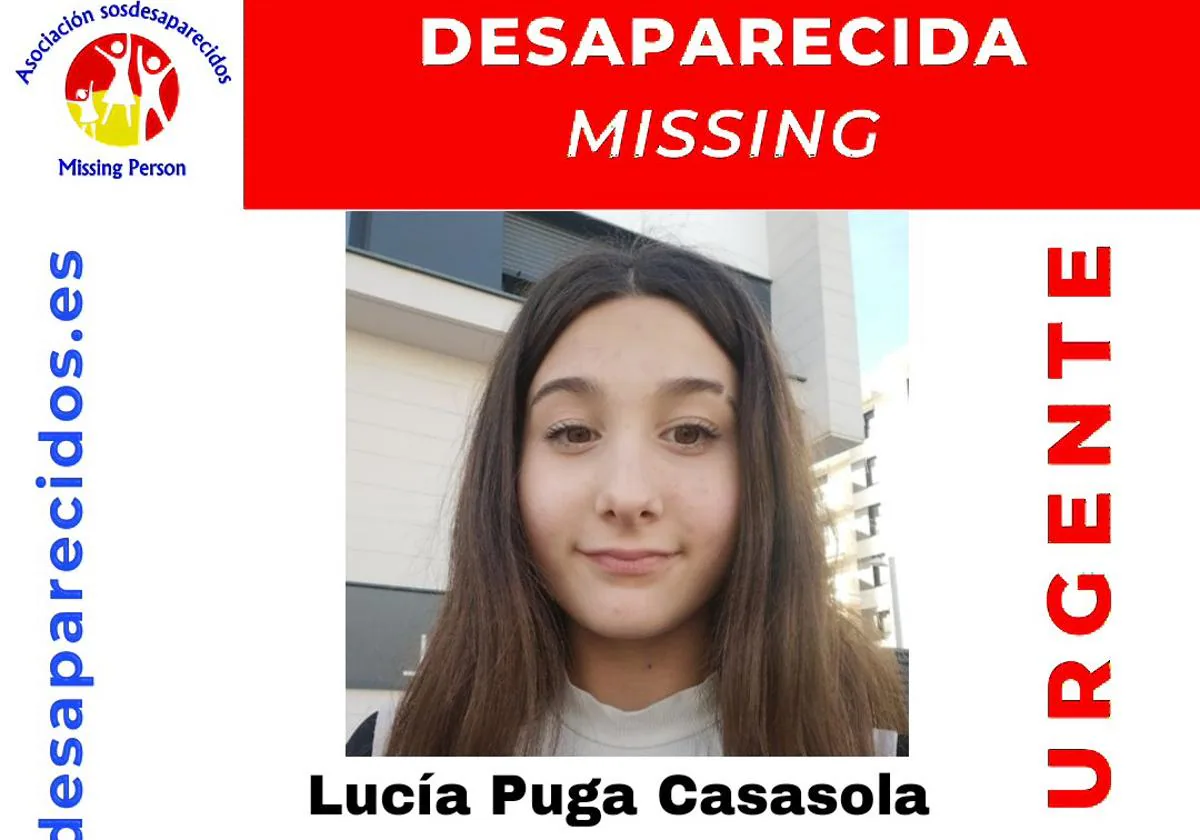 Cartel de SOS Desaparecidos para la búsqueda de la menor Lucía Puga