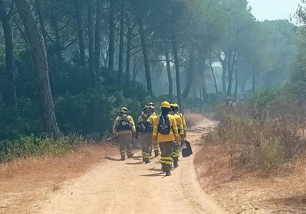 Efectivos del Infoca en el paraje Malpica de Cartaya