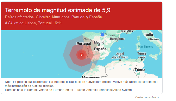 Un terremoto de magnitud 5,5 al sur de Portugal despierta a los vecinos de Huelva y Sevilla