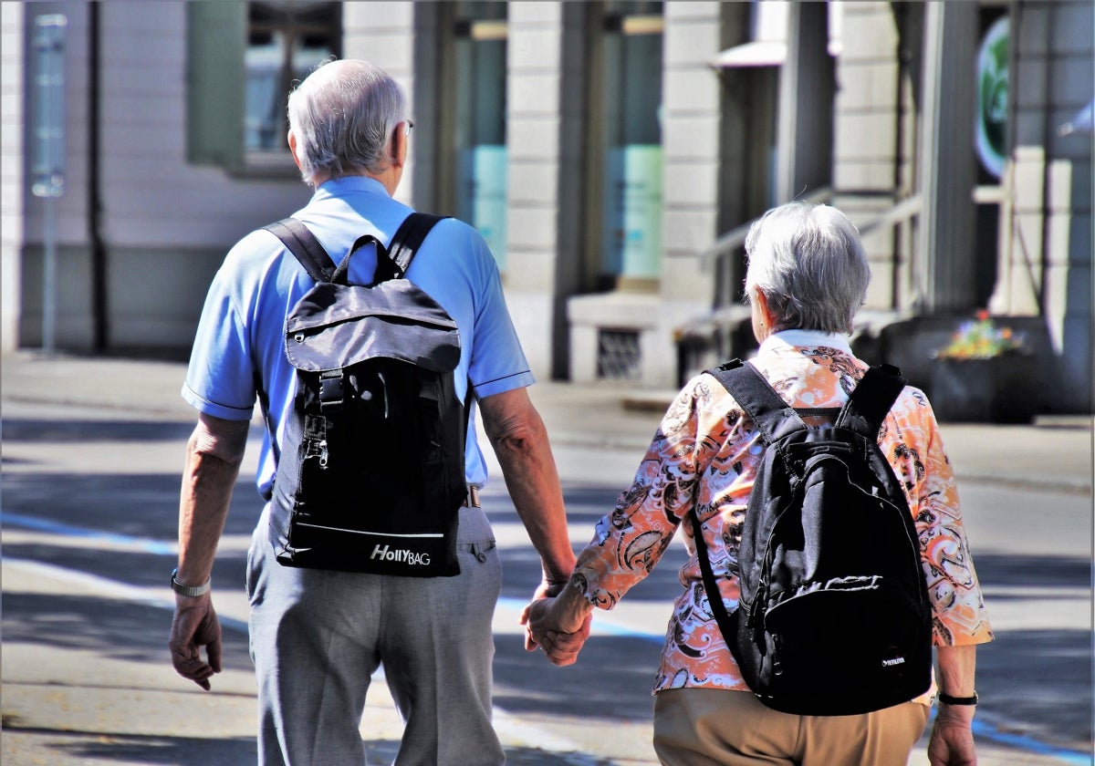 Una pareja de mayores durante un viaje