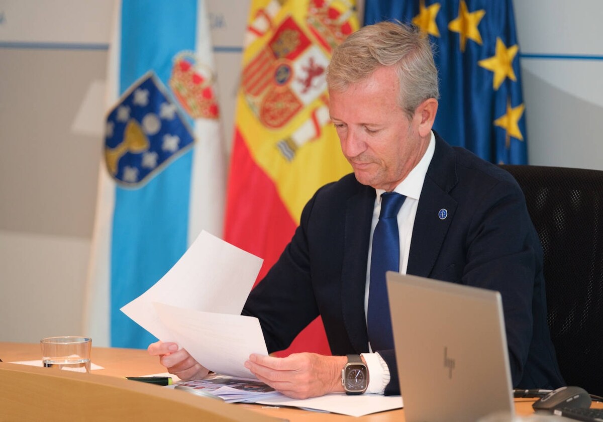 El presidente autonómico, Alfonso Rueda, durante la reunión de este lunes de su Consello