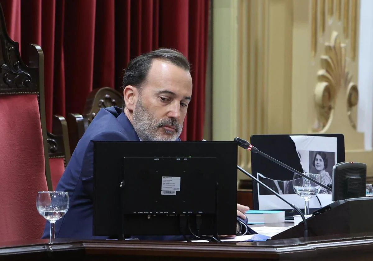 El presidente del Parlamento balear, Gabriel Le Senne (Vox), tras romper la imagen de víctimas de la Guerra Civil