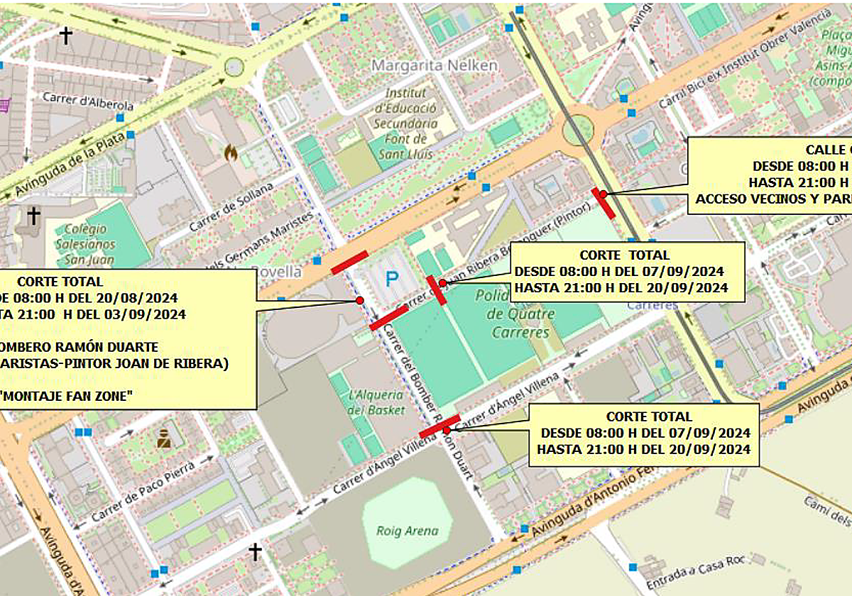 Imagen de los cortes de calles en Valencia por la Copa Davis
