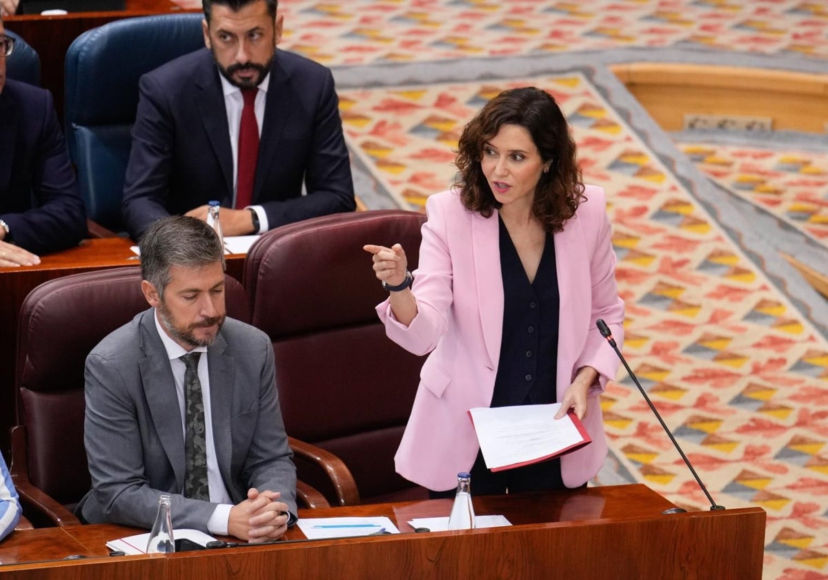 Isabel Díaz Ayuso, este jueves en el pleno de la Asamblea de Madrid