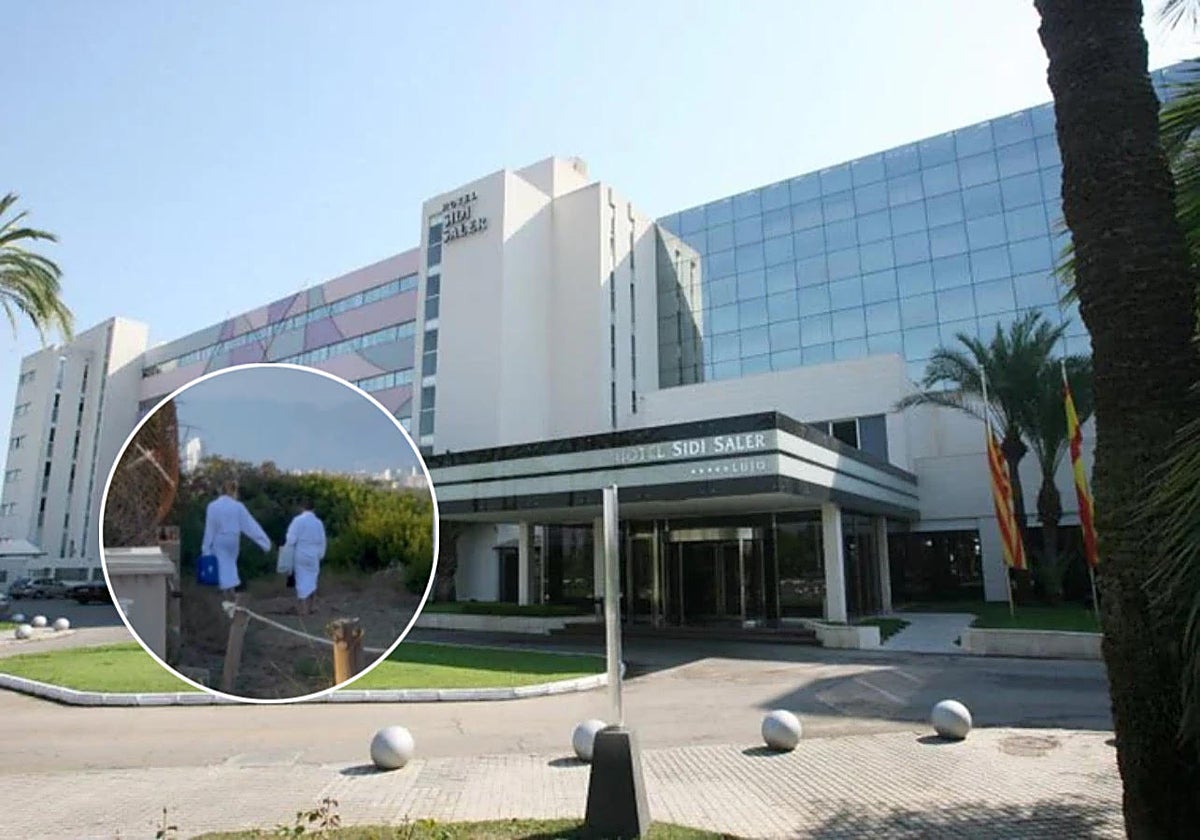 Imagen de archivo del Hotel Sidi Saler, en Valencia, y en el recuadro la imagen desvelada por Cope Valencia de okupas en albornoz