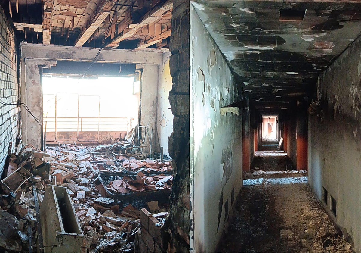 Imagen del interior de la planta afectada por el fuego en el hotel Sidi Saler de Valencia