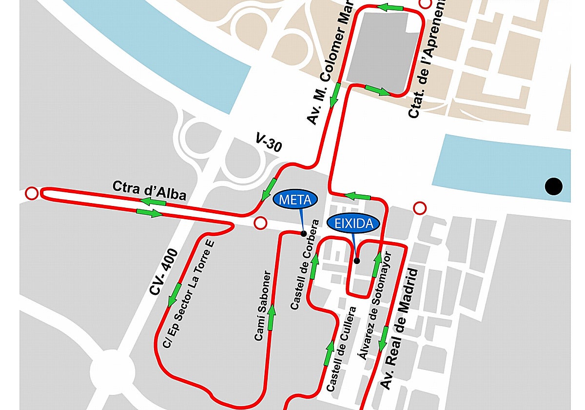Mapa del recorrido de la carrera popular de este sábado en Valencia