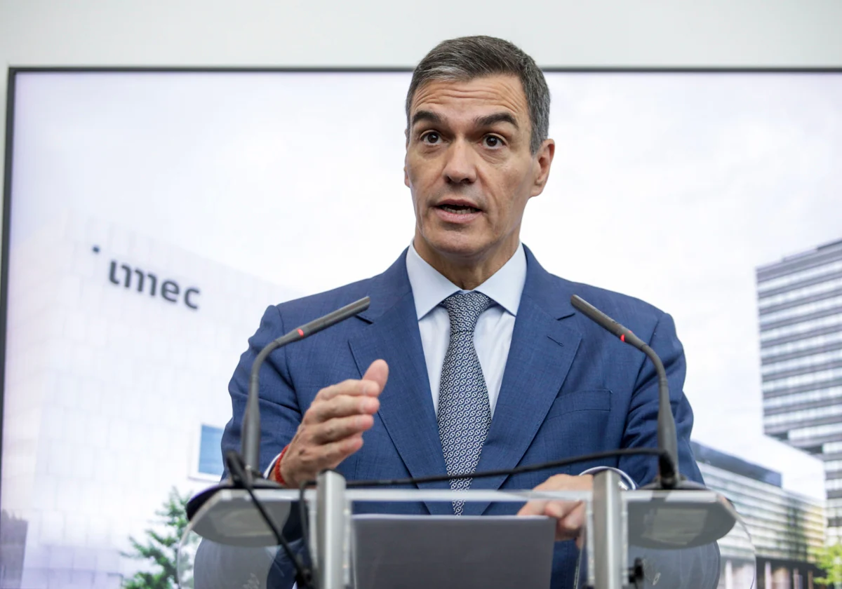 El presidente del Gobierno, Pedro Sánchez, durante su intervención en un acto en la ciudad de Lovaina