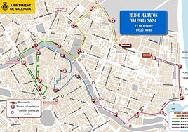 Calles cortadas y líneas de la EMT desviadas en Valencia el domingo 27 de octubre por el Medio Maratón