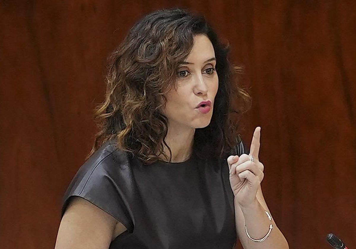 La presidenta de la Comunidad de Madrid, Isabel Díaz Ayuso, en la Asamblea
