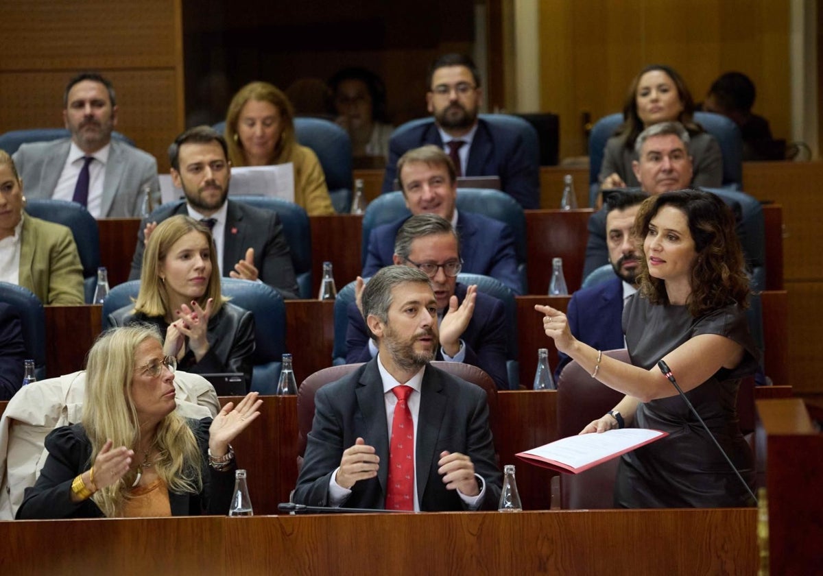 La presidenta de la Comunidad de Madrid, Isabel Díaz Ayuso, en la Asamblea