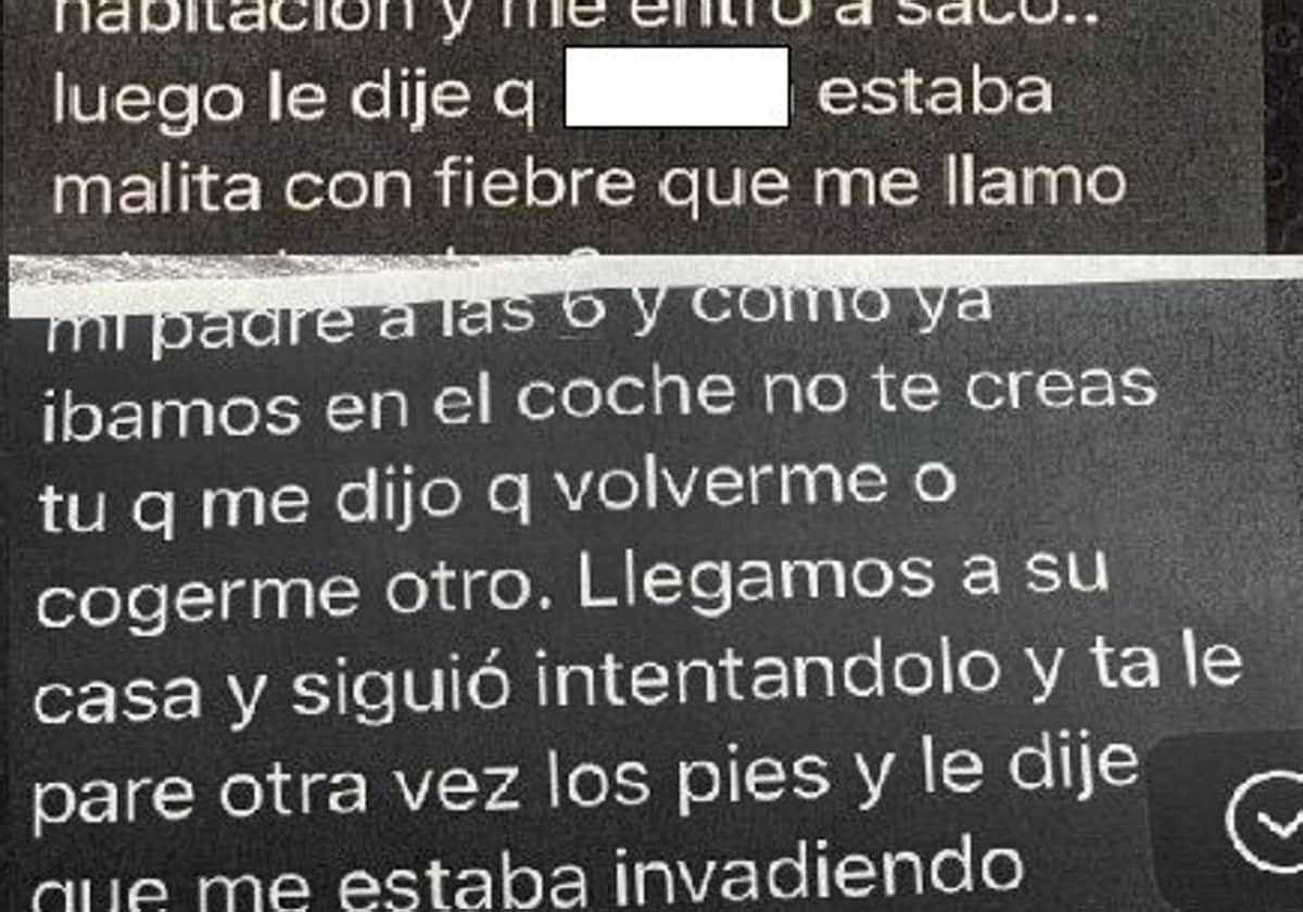 Parte de los mensajes de Elisa Mouliaá a su amiga, en octubre de 2021