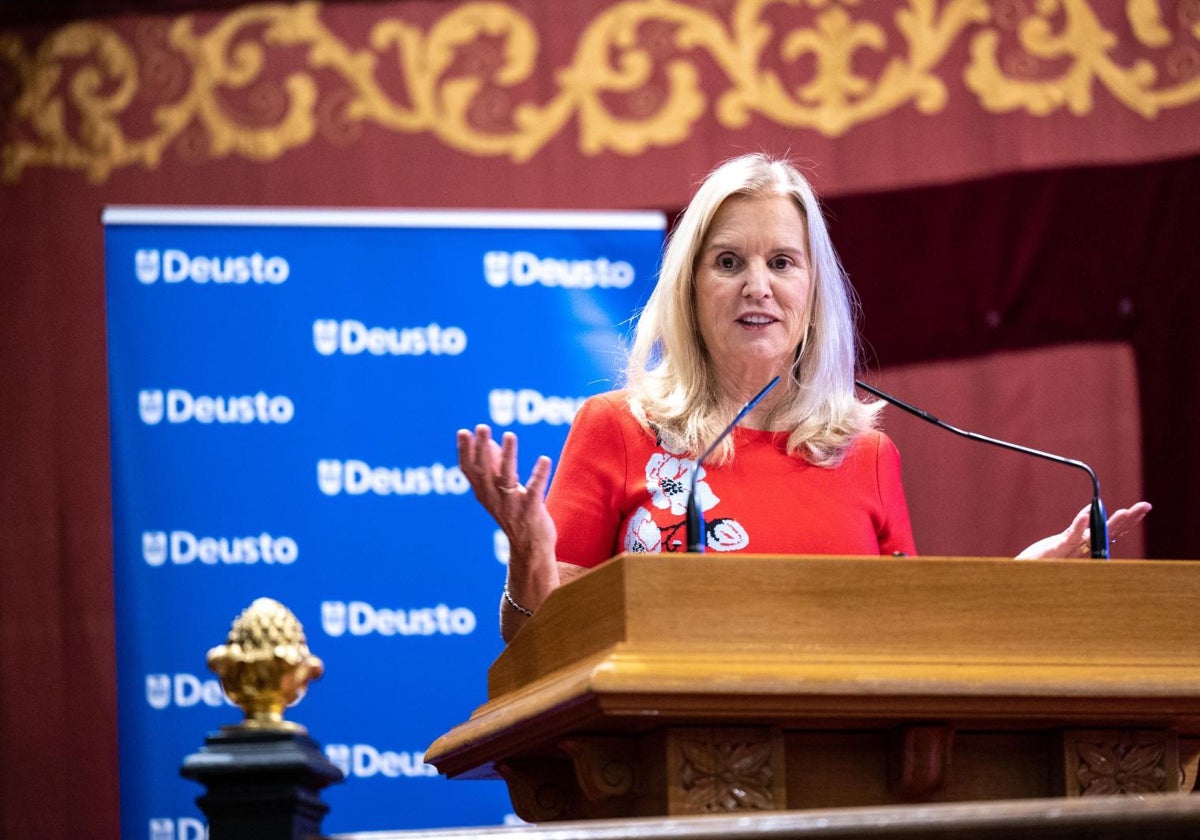 Kerry Kennedy durante una ponencia impartida este jueves en la Universidad de Deusto (Bilbao)