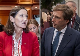 La portavoz del PSOE en el Ayuntamiento, Reyes Maroto, (izq.) y el alcalde de Madrid, José Luis Martínez-Almeida