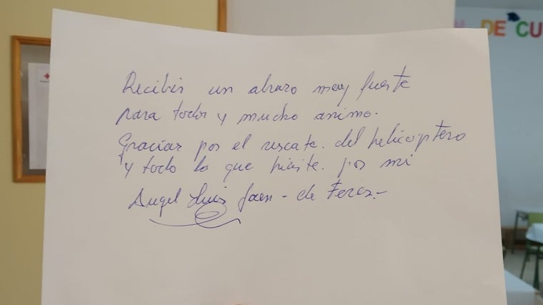 Carta de agradecimiento de una persona rescatada el martes